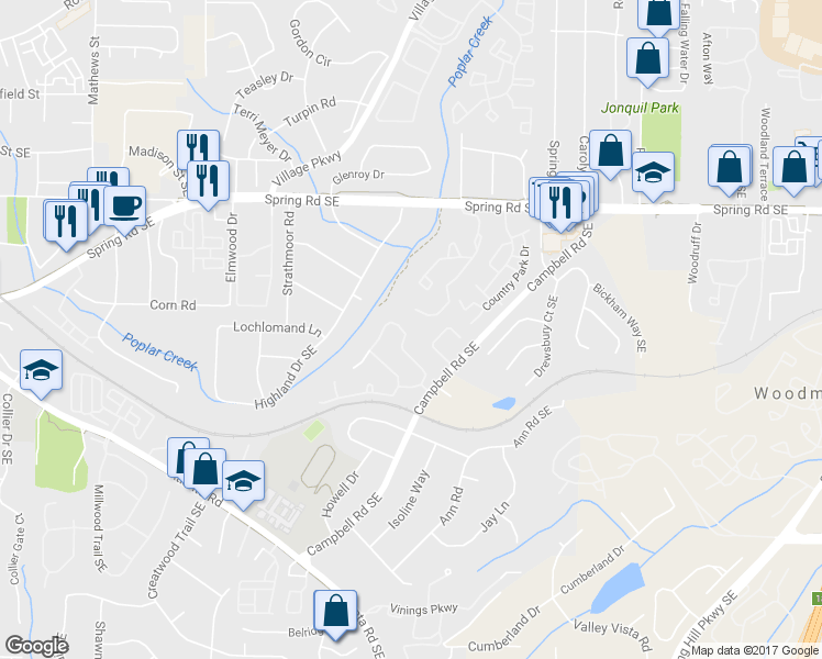 map of restaurants, bars, coffee shops, grocery stores, and more near 2252 Goodwood Boulevard Southeast in Smyrna