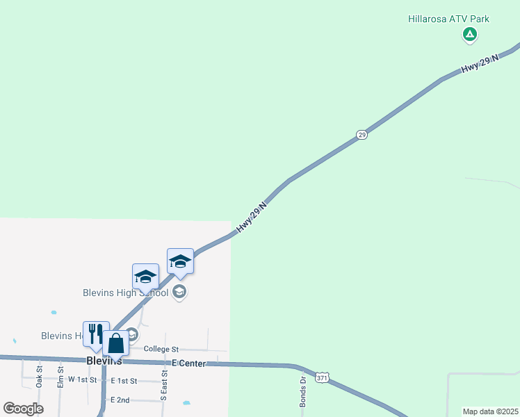 map of restaurants, bars, coffee shops, grocery stores, and more near 6003 Arkansas 29 in Blevins