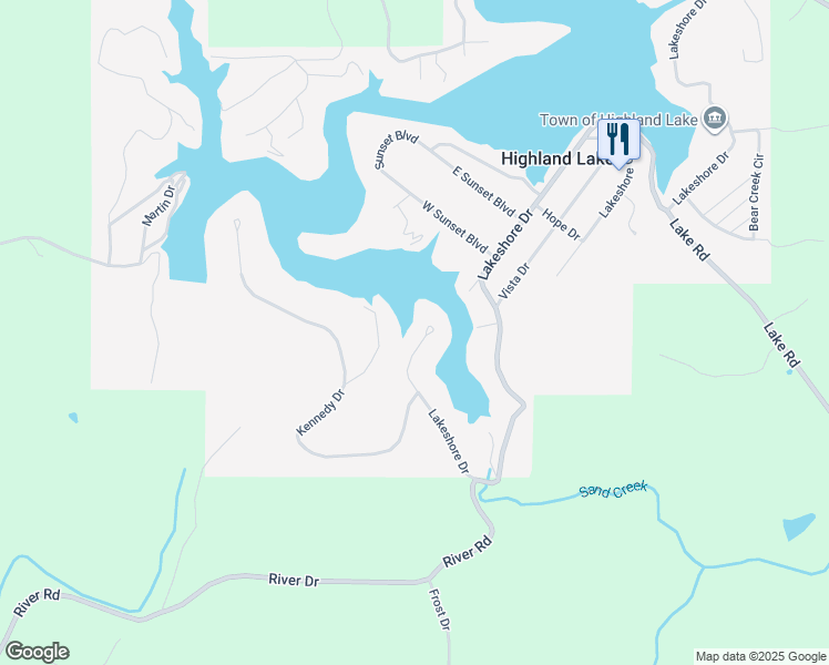 map of restaurants, bars, coffee shops, grocery stores, and more near 2459 Lakeshore Drive in Highland Lake