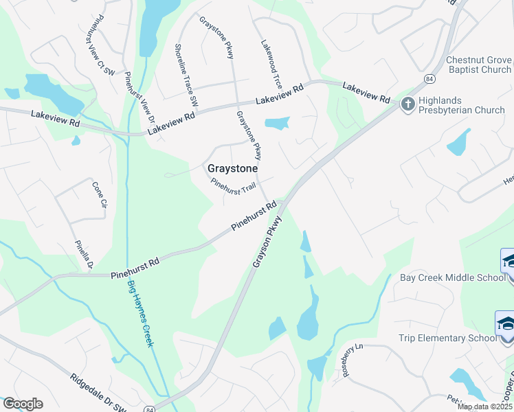 map of restaurants, bars, coffee shops, grocery stores, and more near 1129 Pinehurst Road in Grayson