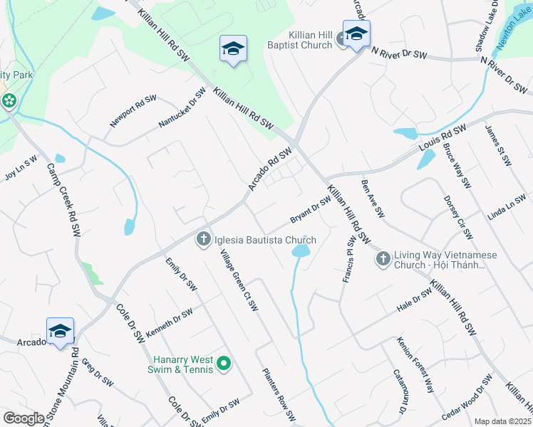 map of restaurants, bars, coffee shops, grocery stores, and more near 4491 Bryant Drive Southwest in Lilburn