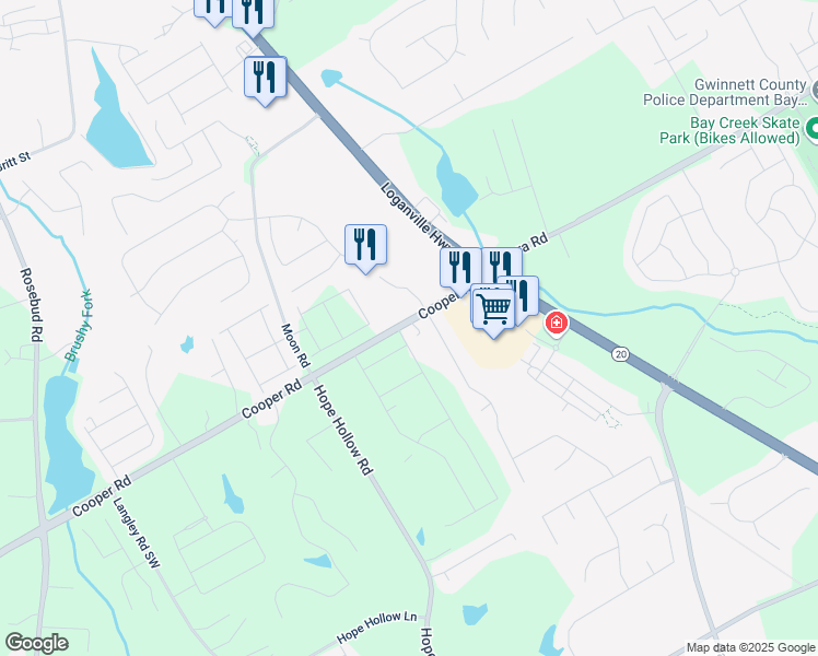 map of restaurants, bars, coffee shops, grocery stores, and more near 2700 Westgate Park Drive in Loganville