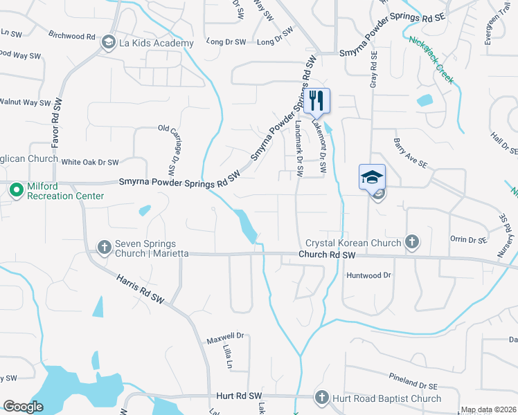 map of restaurants, bars, coffee shops, grocery stores, and more near 301 Wiley Court in Marietta