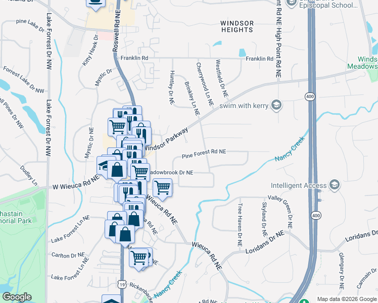 map of restaurants, bars, coffee shops, grocery stores, and more near 373 Pine Forest Road Northeast in Atlanta