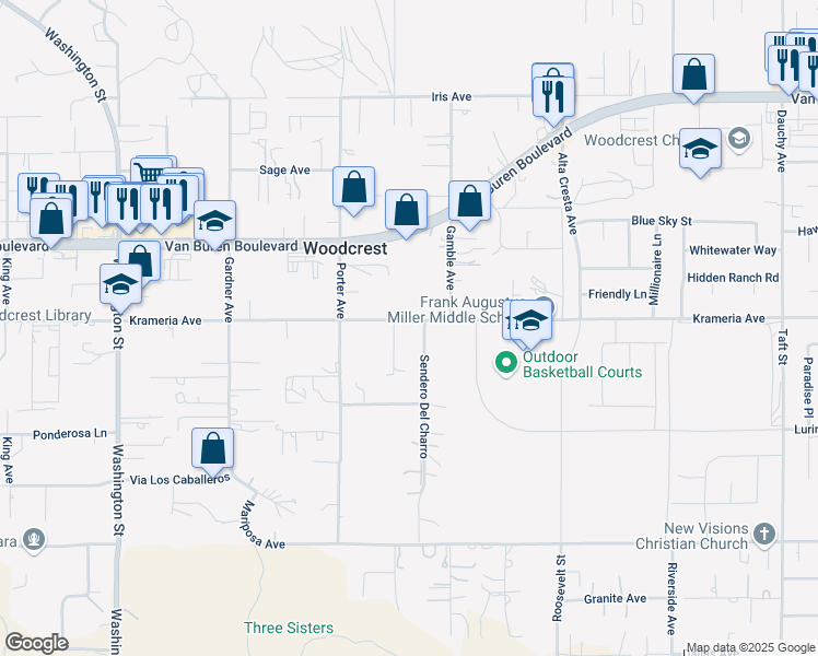 map of restaurants, bars, coffee shops, grocery stores, and more near 16558 Sendero Del Charro in Riverside
