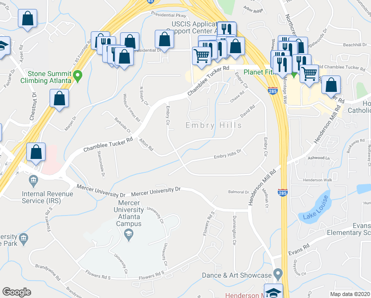 map of restaurants, bars, coffee shops, grocery stores, and more near 3175 Alton Road in Atlanta