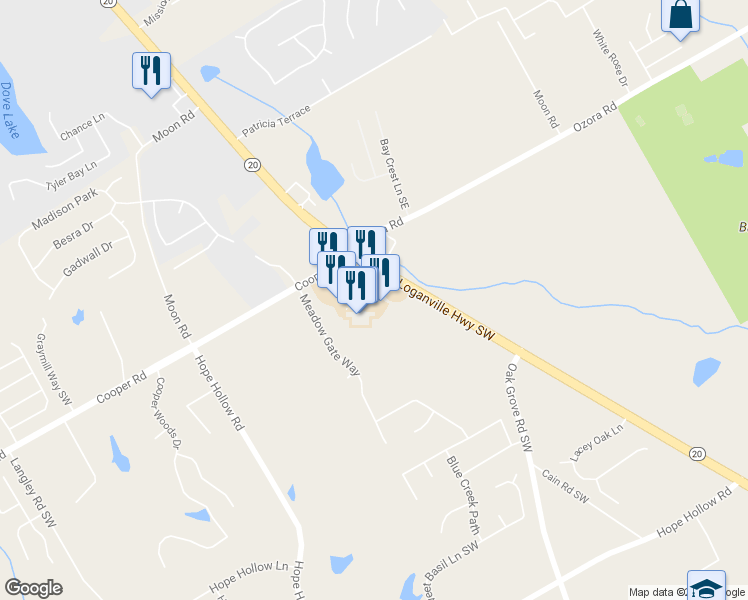 map of restaurants, bars, coffee shops, grocery stores, and more near 2715 Highway 20 in Loganville