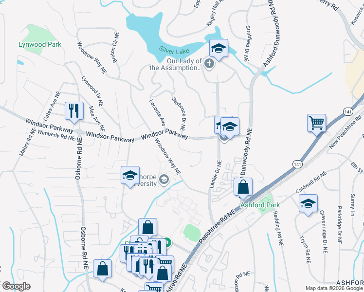 map of restaurants, bars, coffee shops, grocery stores, and more near 3087 Oglethorpe Way Northeast in Atlanta