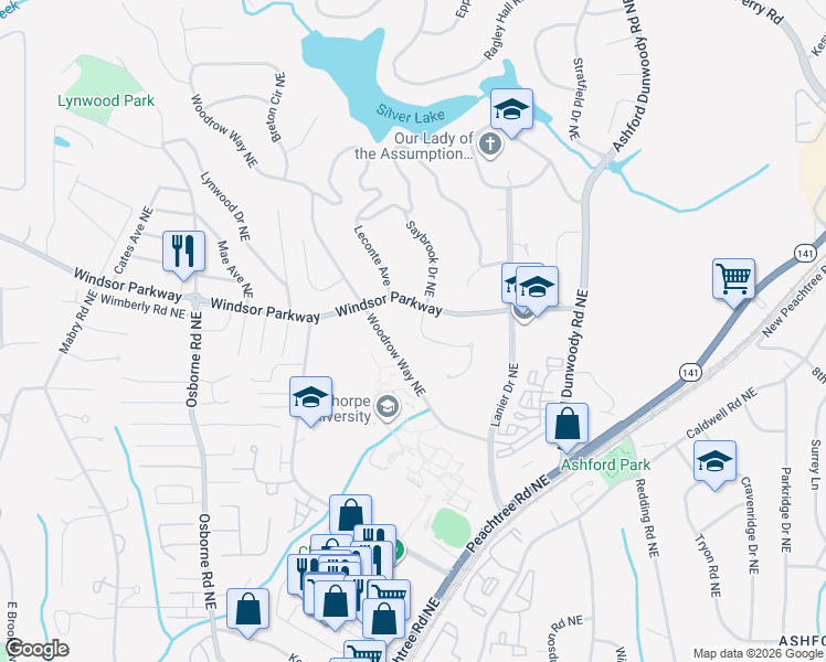 map of restaurants, bars, coffee shops, grocery stores, and more near 3073 Woodrow Way Northeast in Atlanta