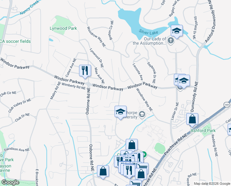 map of restaurants, bars, coffee shops, grocery stores, and more near 3080 Fala Place Northeast in Atlanta