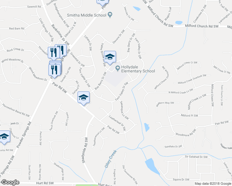 map of restaurants, bars, coffee shops, grocery stores, and more near 3041 Sasanqua Lane Southwest in Marietta