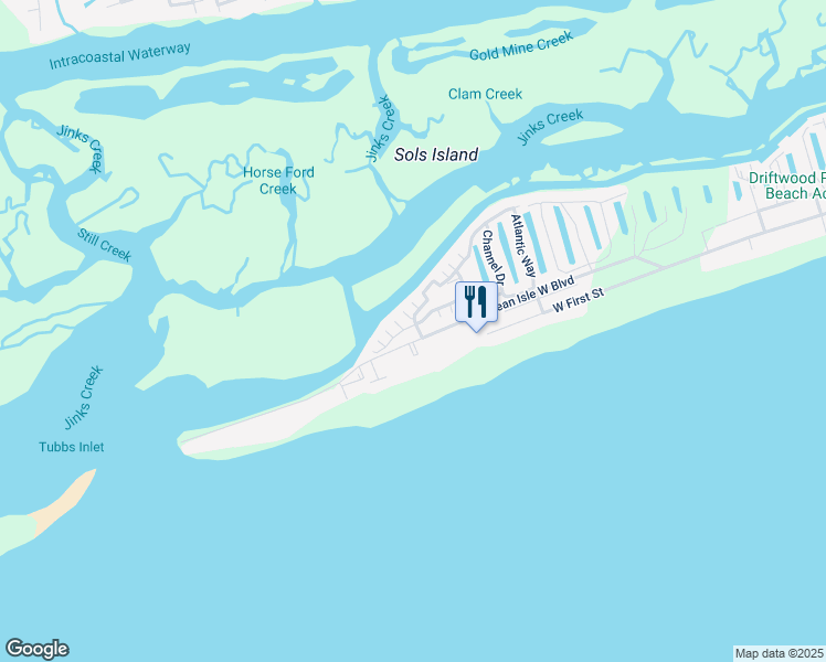 map of restaurants, bars, coffee shops, grocery stores, and more near 1 Bayberry Drive in Carolina Shores