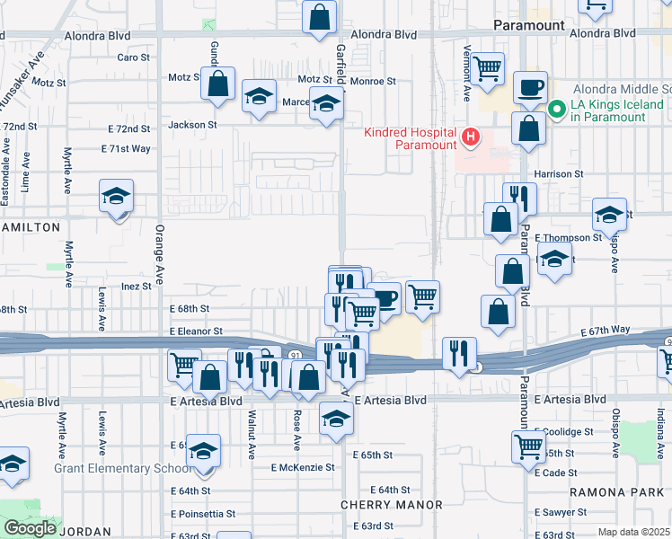 map of restaurants, bars, coffee shops, grocery stores, and more near in Long Beach