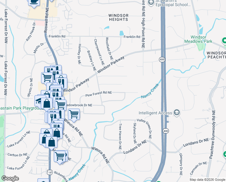 map of restaurants, bars, coffee shops, grocery stores, and more near 470 Brookfield Drive Northeast in Sandy Springs