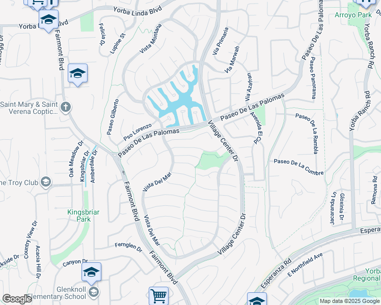map of restaurants, bars, coffee shops, grocery stores, and more near 20361 Vía Varadero in Yorba Linda