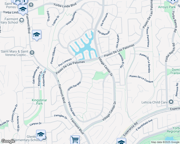 map of restaurants, bars, coffee shops, grocery stores, and more near 20361 Vía Varadero in Yorba Linda