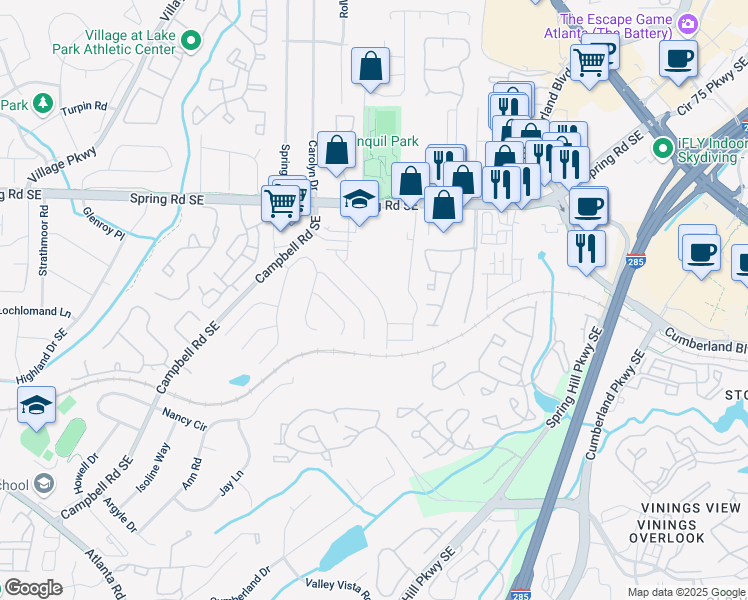 map of restaurants, bars, coffee shops, grocery stores, and more near 1512 Wicker Wood Place in Smyrna