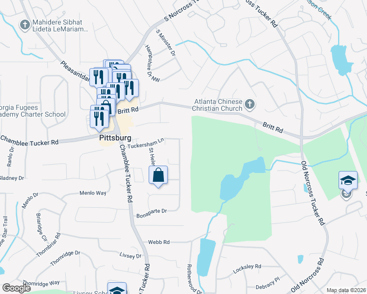 map of restaurants, bars, coffee shops, grocery stores, and more near 4415 Bonaparte Drive in Tucker