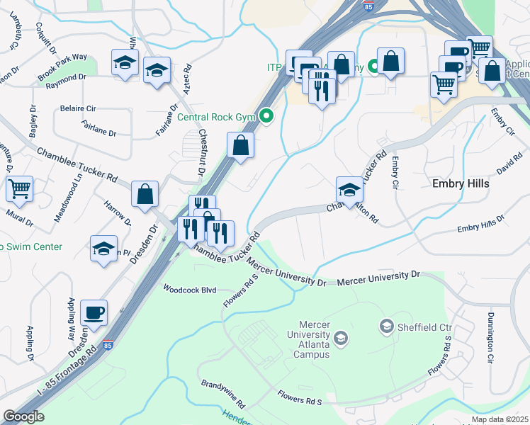 map of restaurants, bars, coffee shops, grocery stores, and more near 3028 Chamblee Tucker Road in Atlanta