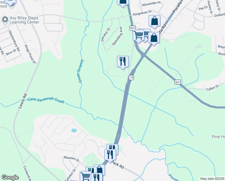 map of restaurants, bars, coffee shops, grocery stores, and more near 1420 U.S. 15 in Sumter