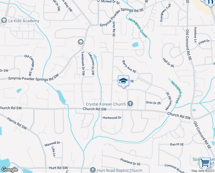 map of restaurants, bars, coffee shops, grocery stores, and more near 74 Winward Way Southeast in Smyrna
