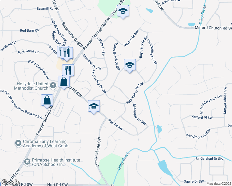 map of restaurants, bars, coffee shops, grocery stores, and more near 1960 Oak Leaf Court in Marietta