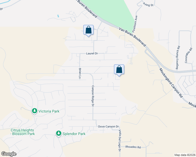 map of restaurants, bars, coffee shops, grocery stores, and more near Seven Hills Drive in Riverside