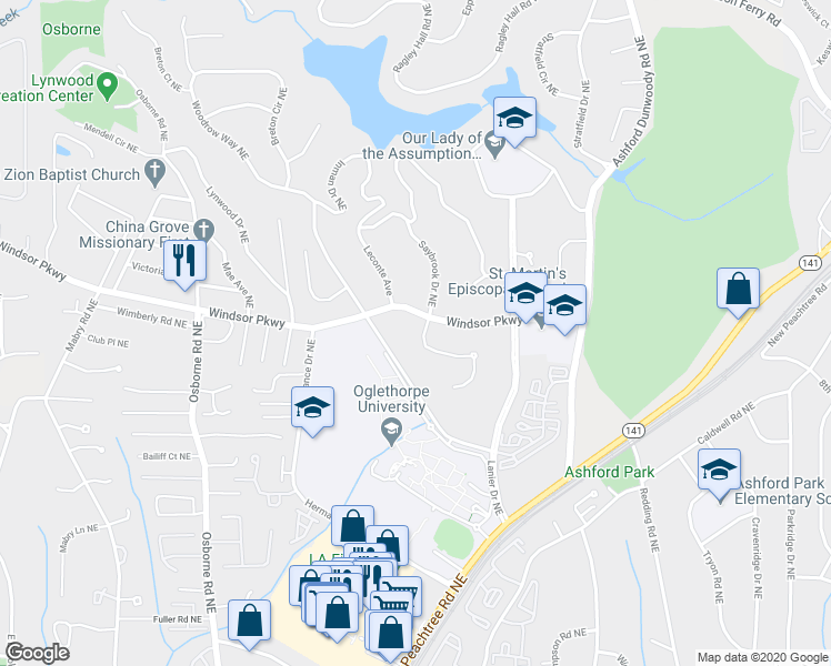 map of restaurants, bars, coffee shops, grocery stores, and more near 3119 Oglethorpe Way Northeast in Atlanta
