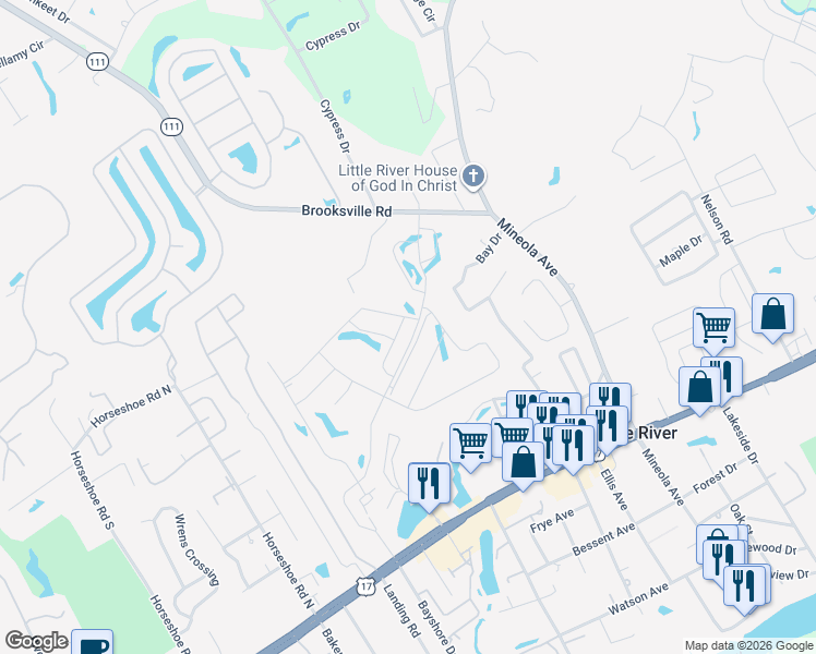 map of restaurants, bars, coffee shops, grocery stores, and more near 3009 Viceroy Loop in Little River