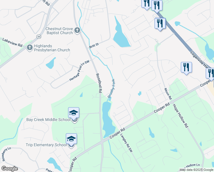 map of restaurants, bars, coffee shops, grocery stores, and more near 2490 Rosebud Road in Grayson