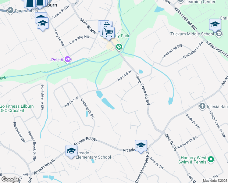 map of restaurants, bars, coffee shops, grocery stores, and more near 96 Woodfall Way in Lilburn