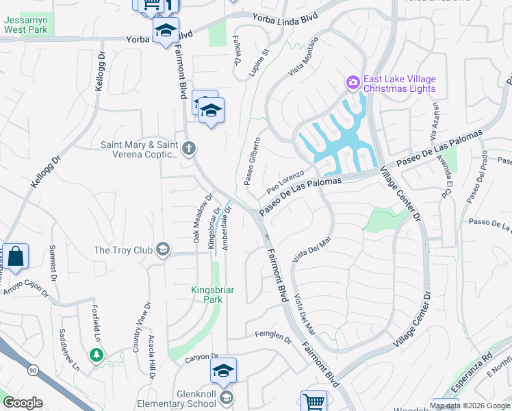 map of restaurants, bars, coffee shops, grocery stores, and more near 19828 Paseo Lorenzo in Yorba Linda