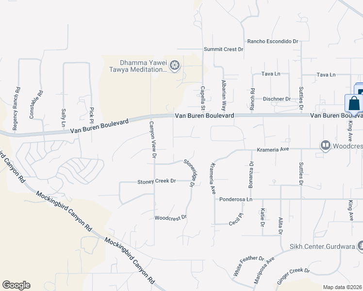 map of restaurants, bars, coffee shops, grocery stores, and more near 15901 Viewpoint Road in Riverside
