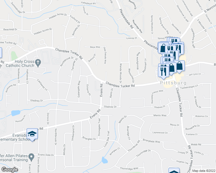 map of restaurants, bars, coffee shops, grocery stores, and more near 4095 Chamblee Tucker Road in Doraville
