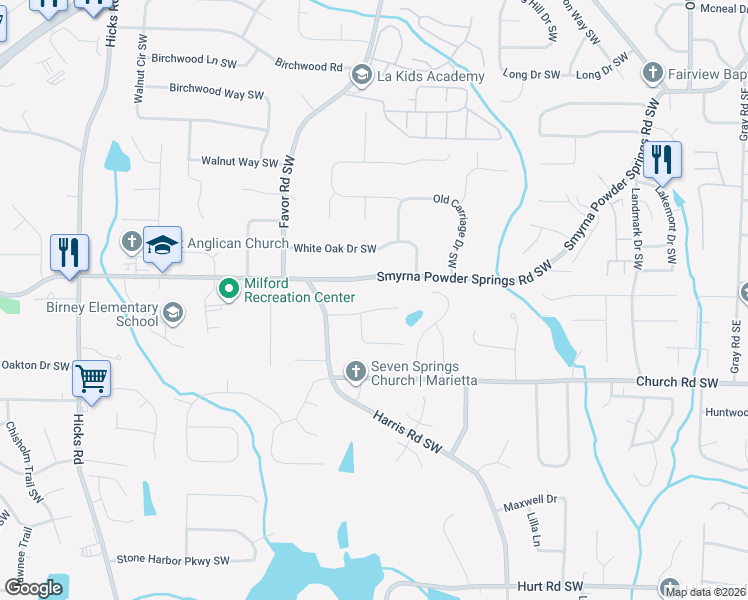 map of restaurants, bars, coffee shops, grocery stores, and more near 551 Harris Court in Marietta