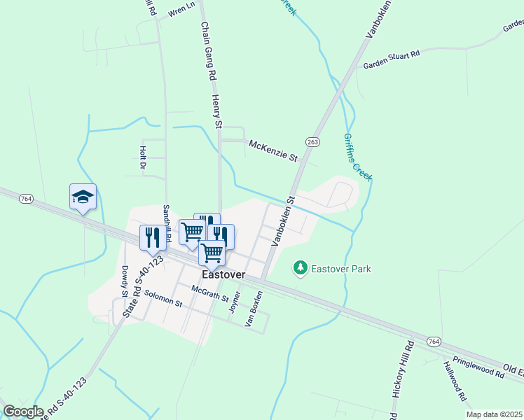 map of restaurants, bars, coffee shops, grocery stores, and more near 221 Price Street in Eastover