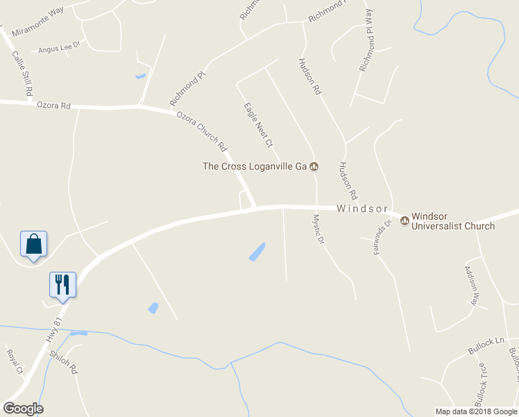 map of restaurants, bars, coffee shops, grocery stores, and more near 6031 Highway 81 in Loganville