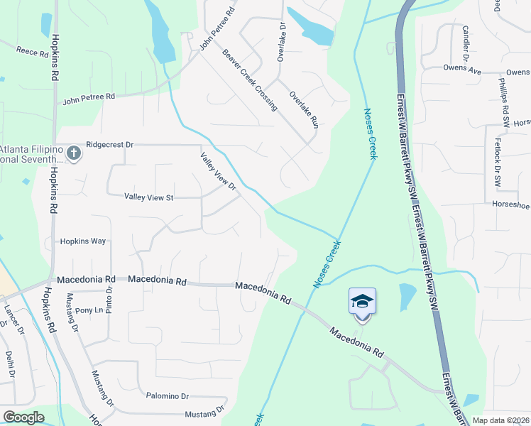 map of restaurants, bars, coffee shops, grocery stores, and more near 3023 Valley View Drive in Powder Springs