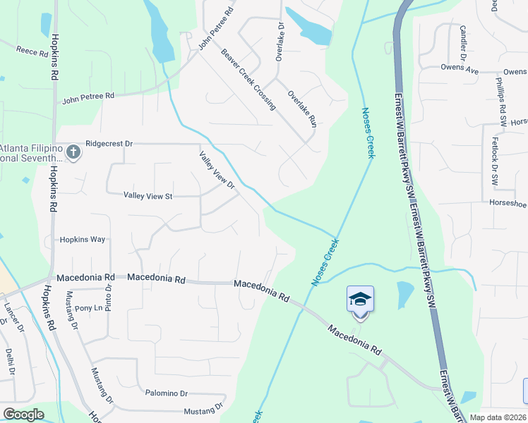 map of restaurants, bars, coffee shops, grocery stores, and more near 3023 Valley View Drive in Powder Springs