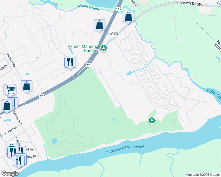 map of restaurants, bars, coffee shops, grocery stores, and more near Live Oak Drive in Little River