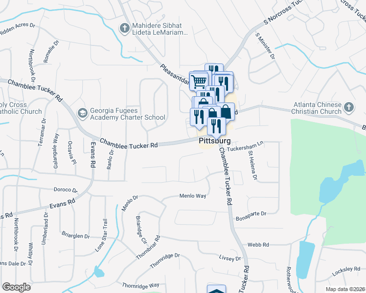 map of restaurants, bars, coffee shops, grocery stores, and more near 4273 Chamblee Tucker Road in Atlanta