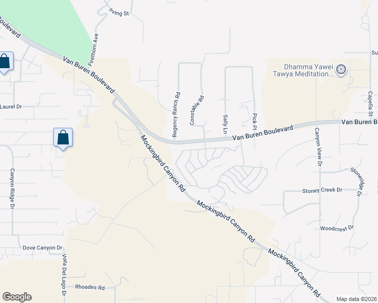 map of restaurants, bars, coffee shops, grocery stores, and more near Camino De Waldo in Riverside