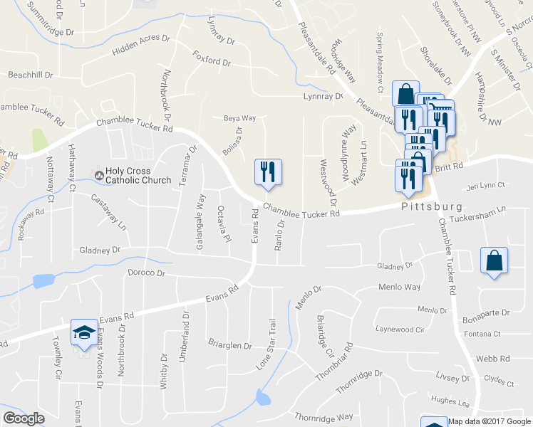 map of restaurants, bars, coffee shops, grocery stores, and more near 4095 Chamblee Tucker Road in Doraville