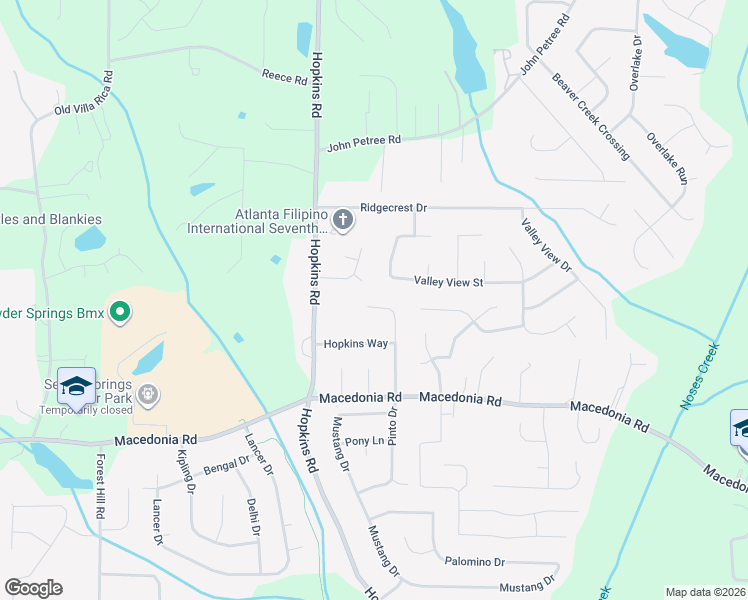 map of restaurants, bars, coffee shops, grocery stores, and more near 3025 Macedonia Drive in Powder Springs