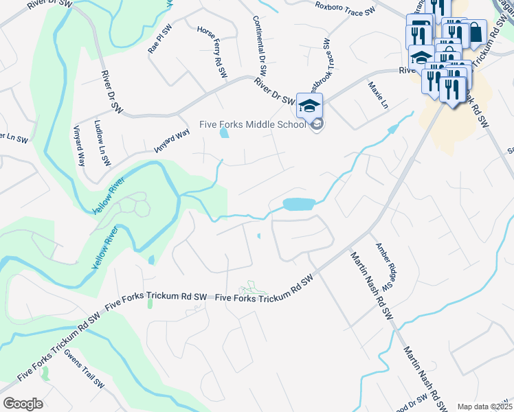 map of restaurants, bars, coffee shops, grocery stores, and more near 3413 Runelle Place Southwest in Lilburn