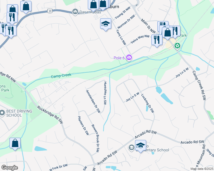 map of restaurants, bars, coffee shops, grocery stores, and more near 5040 Huntshire Lane Southwest in Lilburn