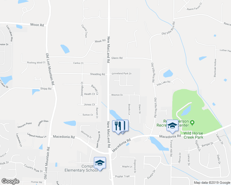 map of restaurants, bars, coffee shops, grocery stores, and more near 4164 Weston Drive in Powder Springs