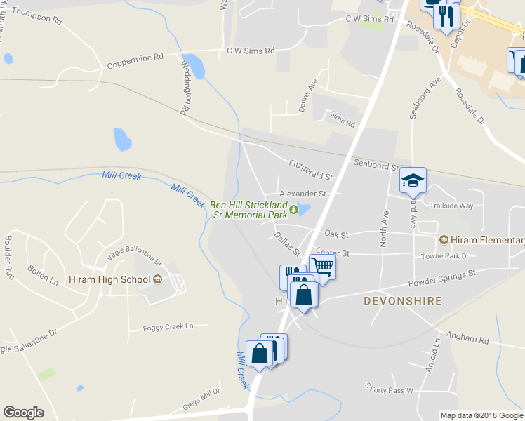 map of restaurants, bars, coffee shops, grocery stores, and more near 359 Dallas Street in Hiram