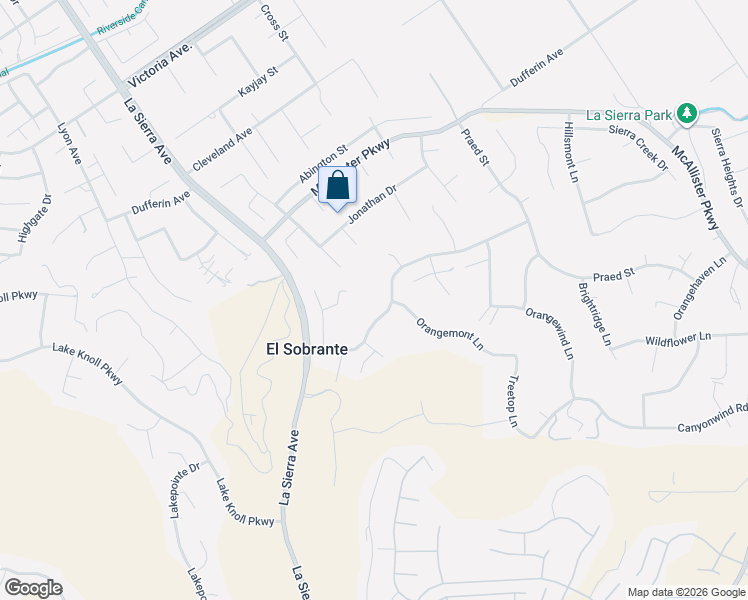 map of restaurants, bars, coffee shops, grocery stores, and more near 10831 Orchard View Lane in Riverside