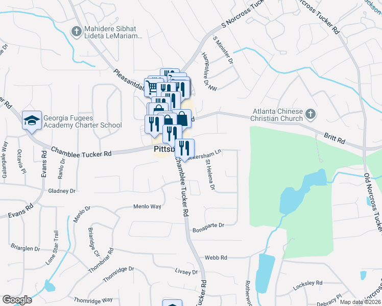 map of restaurants, bars, coffee shops, grocery stores, and more near 3265 Tomeh Way in Tucker